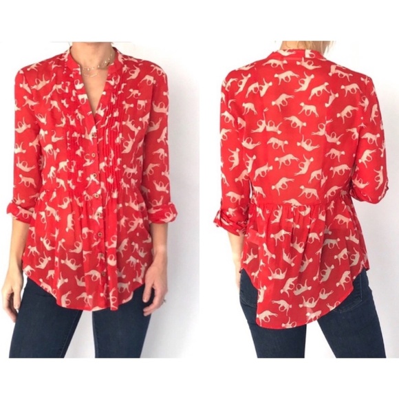 Anthropologie Tops - Maeve Anthro Leopard Pintuck Cotton Blouse Top